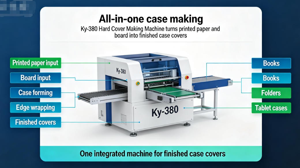 hard cover making machine turning printed sheets into book covers
