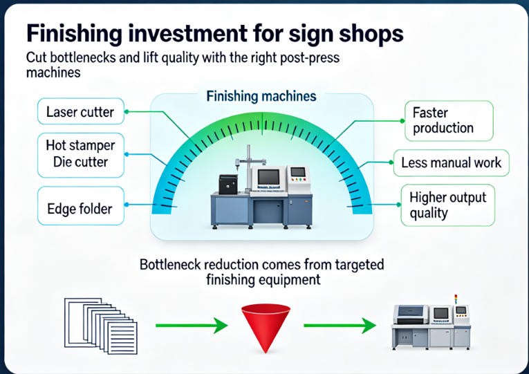  sign shop finishing line with workers 